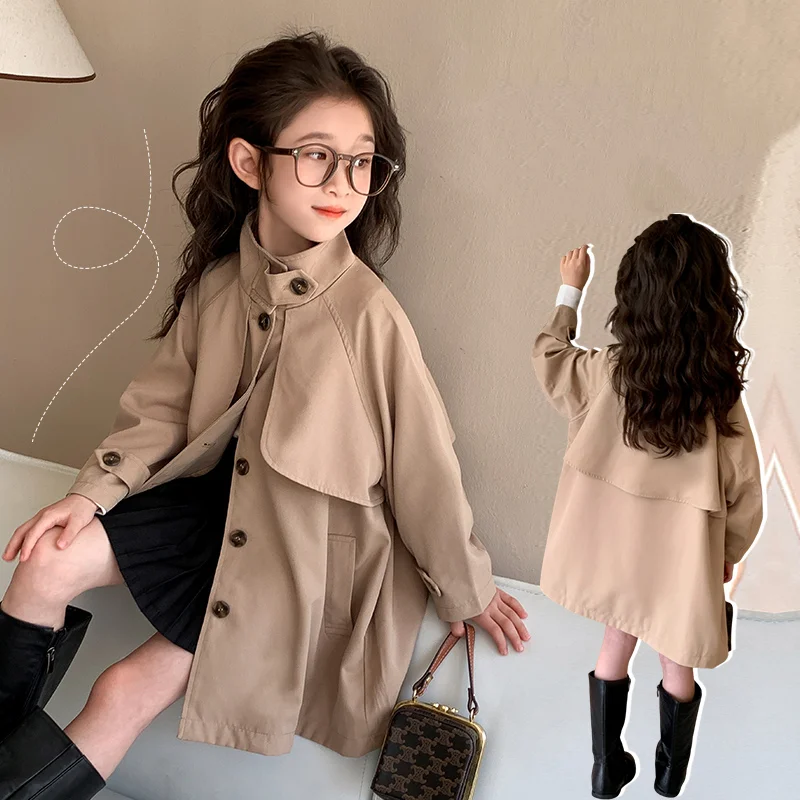 

Spring Autumn Trench Coat Kids Windbreaker Ages 2-9Y Girl Casual Fashion Coat Tween Classical Outwear Child Korean Style Jacket