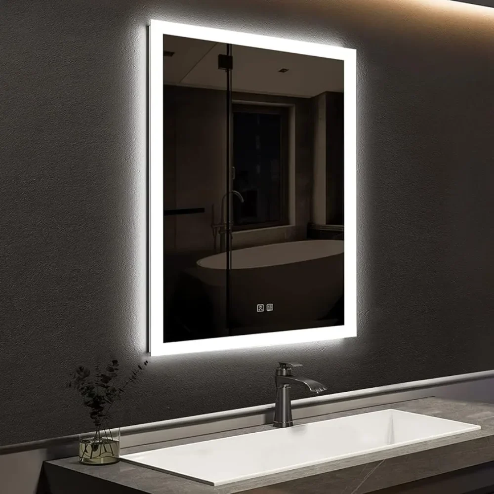 Anti-Fog Bathroom Mirrors 24 X 30 Inch LED Bathroom Mirror With Adjustable 3-Color Frontlit Smart Memory Function Freight Free