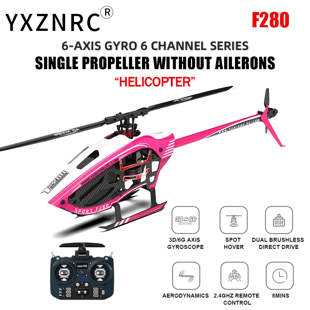 

YXZNRC RC Helicopter F280 2.4G 6CH 6-Axis Gyro 3D6G Dual Brushless Direct Drive Motor Flybarless Remote Control Airplane BNF/RTF