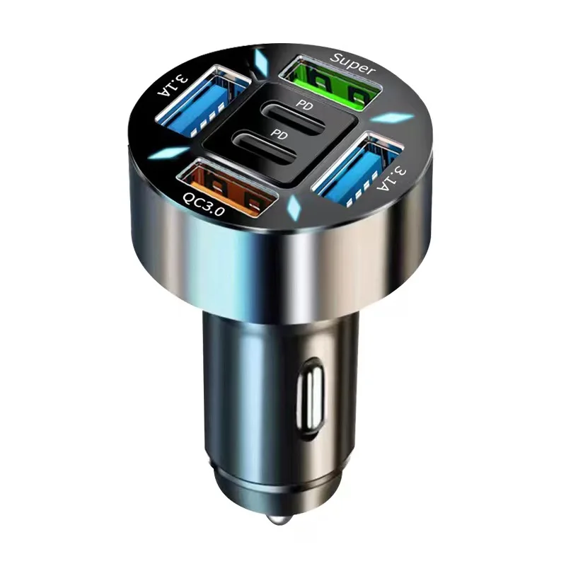 Car Charger 250W 5 Ports Fast Charging PD QC3.0 USB C Car Phone Charger Adapter With Voltage For iPhone Samsung Huawei Xiaomi