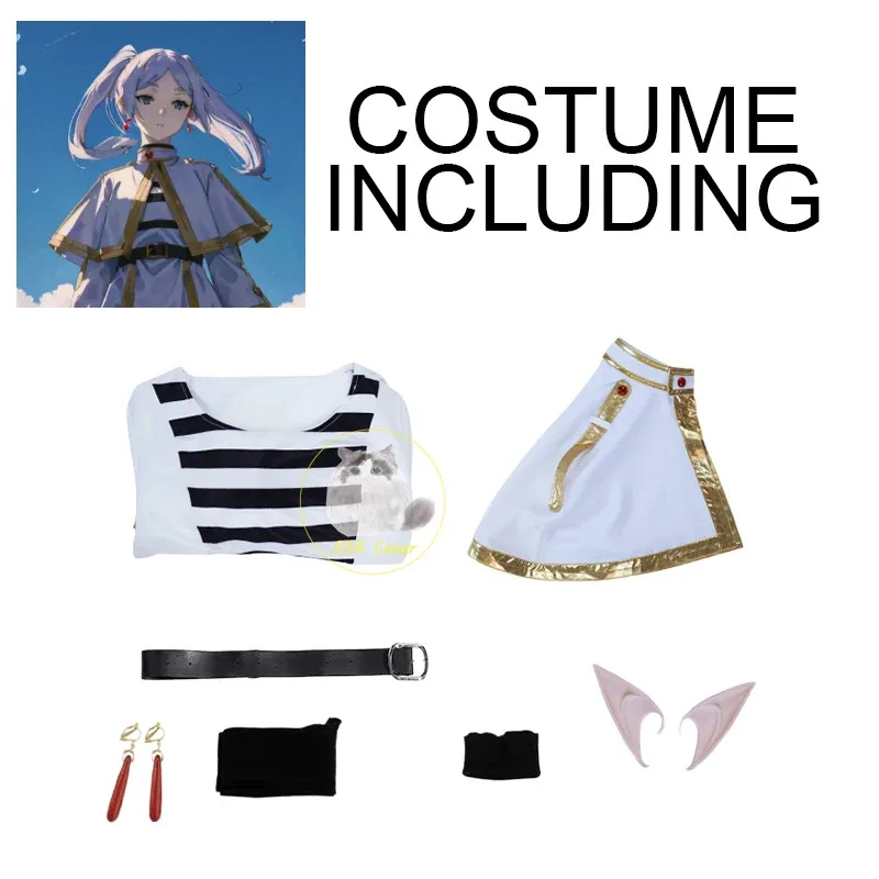 2025 anime traje uniforme frieren no funeral cosplay halloween natal fantasia bruxa branco elf-orelha feminino co
