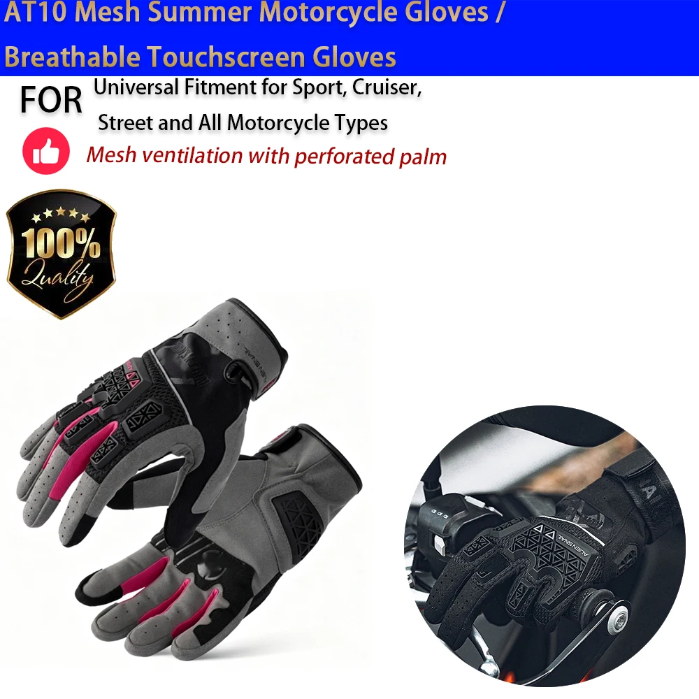 For Motorcycle AT10 Summer Mesh Gloves Breathable Anti-Fall Touchscreen Racing No-Drill Accesorios Moto
