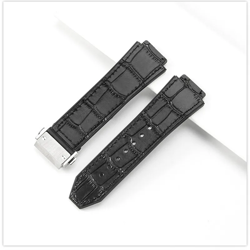 19-26mm Genuine leather+silicone watch strap Stainless steel Folding buckle bracelet Dedicated watchband for HUBLOT BIG BANG