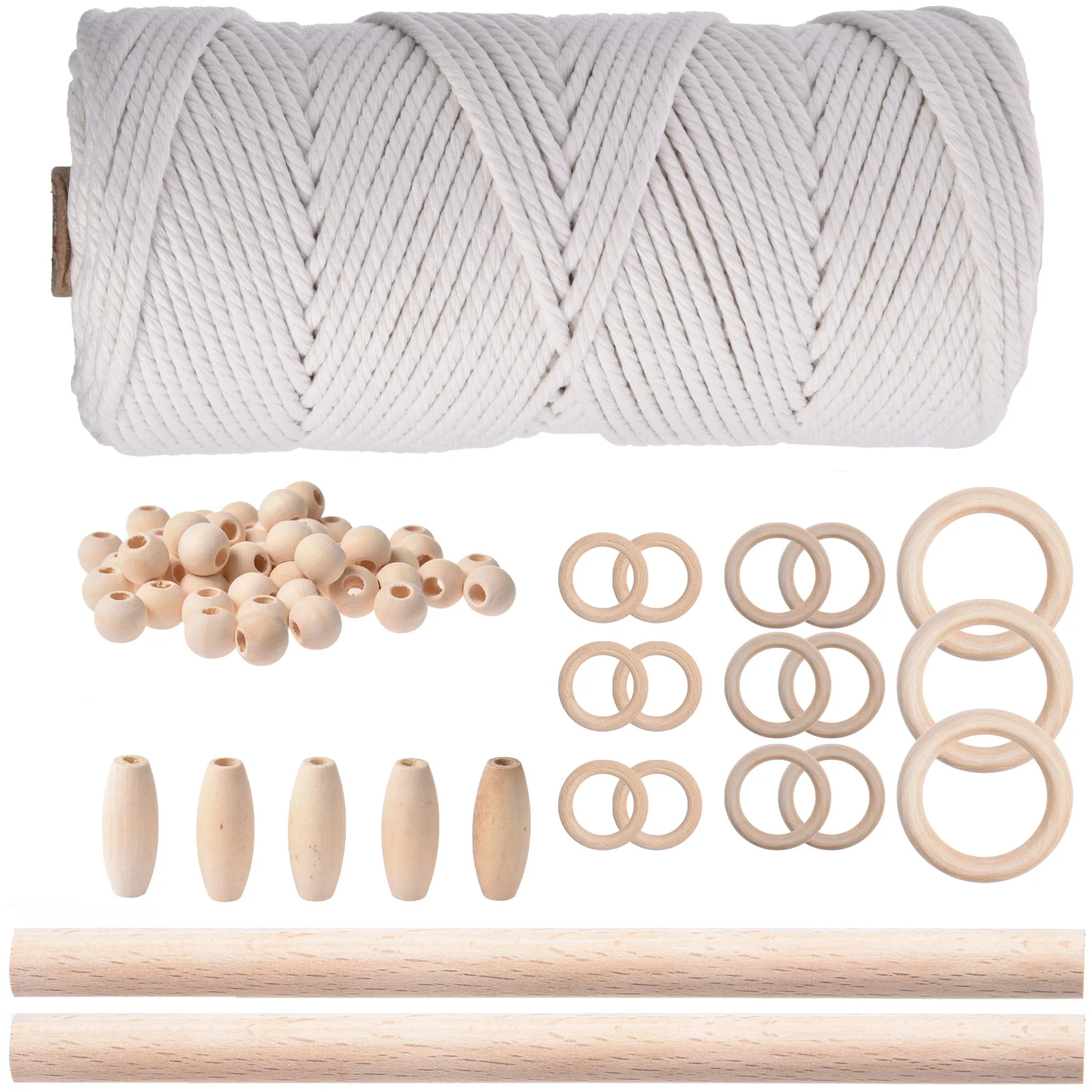 

Macrame Kit - Macrame Supplies For Adults Beginners - DIY Macrame Starter Kit With Wooden Beads Wooden Rings Wooden Sticks For H