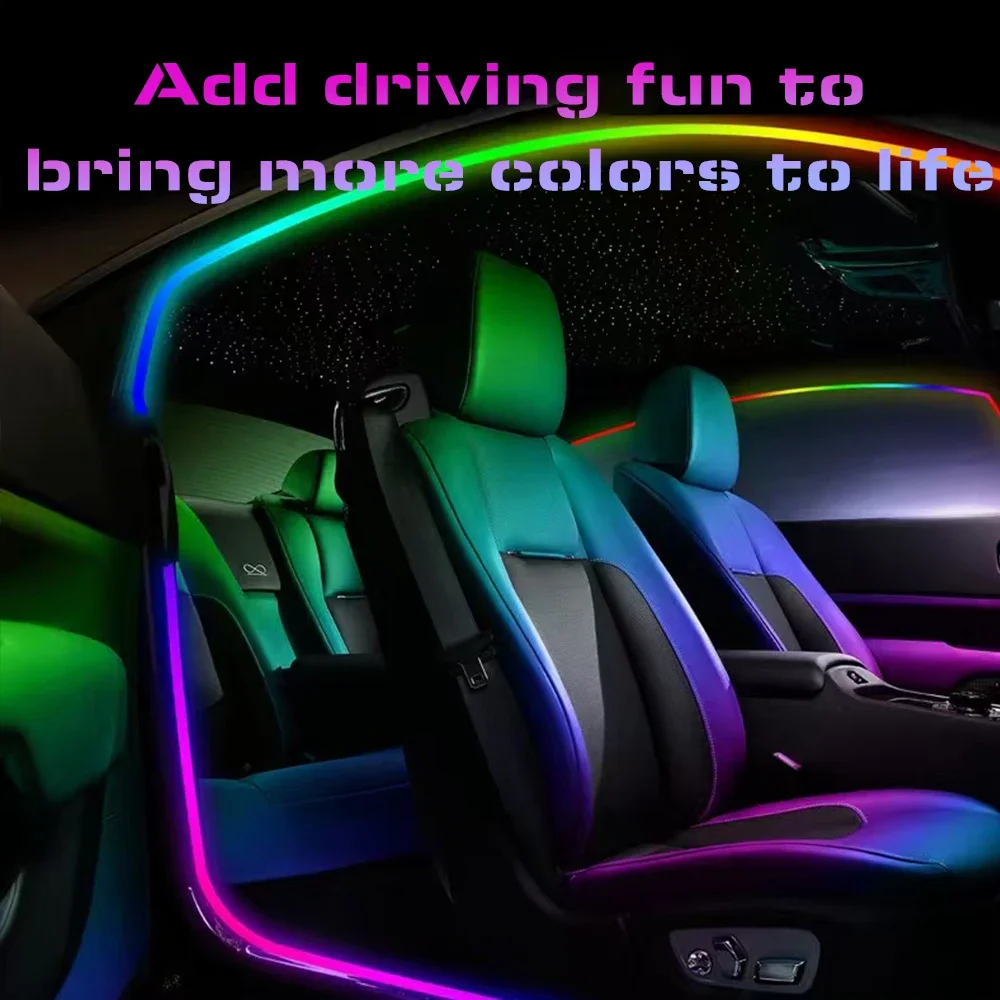 RGB Car Door Frame LED Ambient Light Strip 64 Color Music Sync Bluetooth App Remote 8 Modes 3.5M/4M Interior Decor Lamp