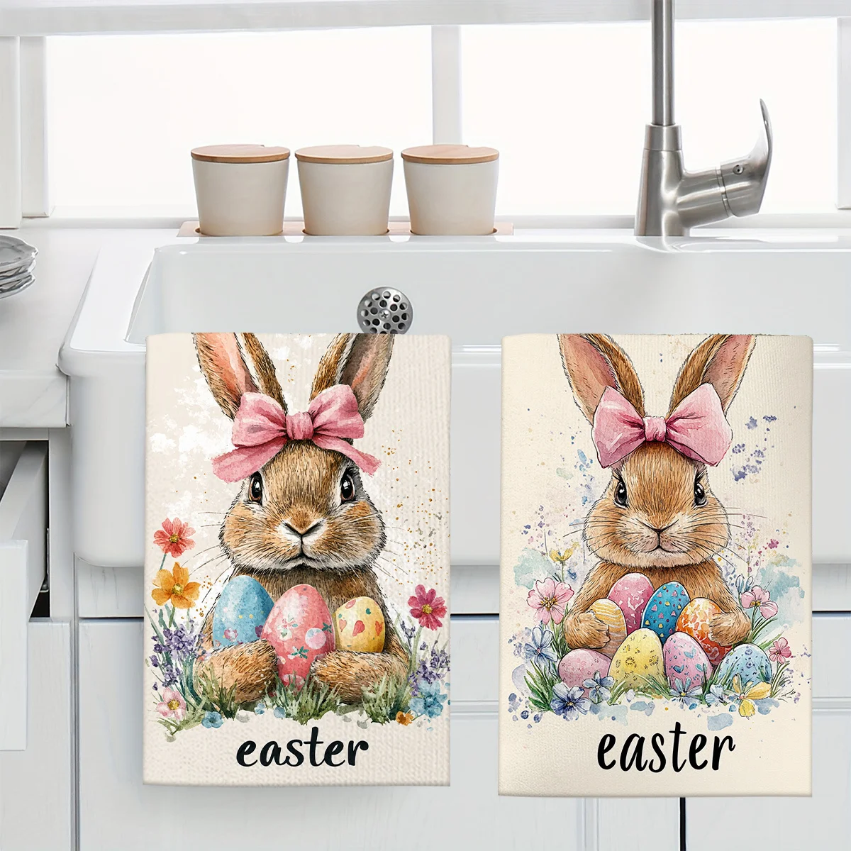 2 Stück Osterhasen-Druck-Handtücher, maschinenwaschbar, für Frühling, Party, Dekoration, Osterkorb, Geschenk
