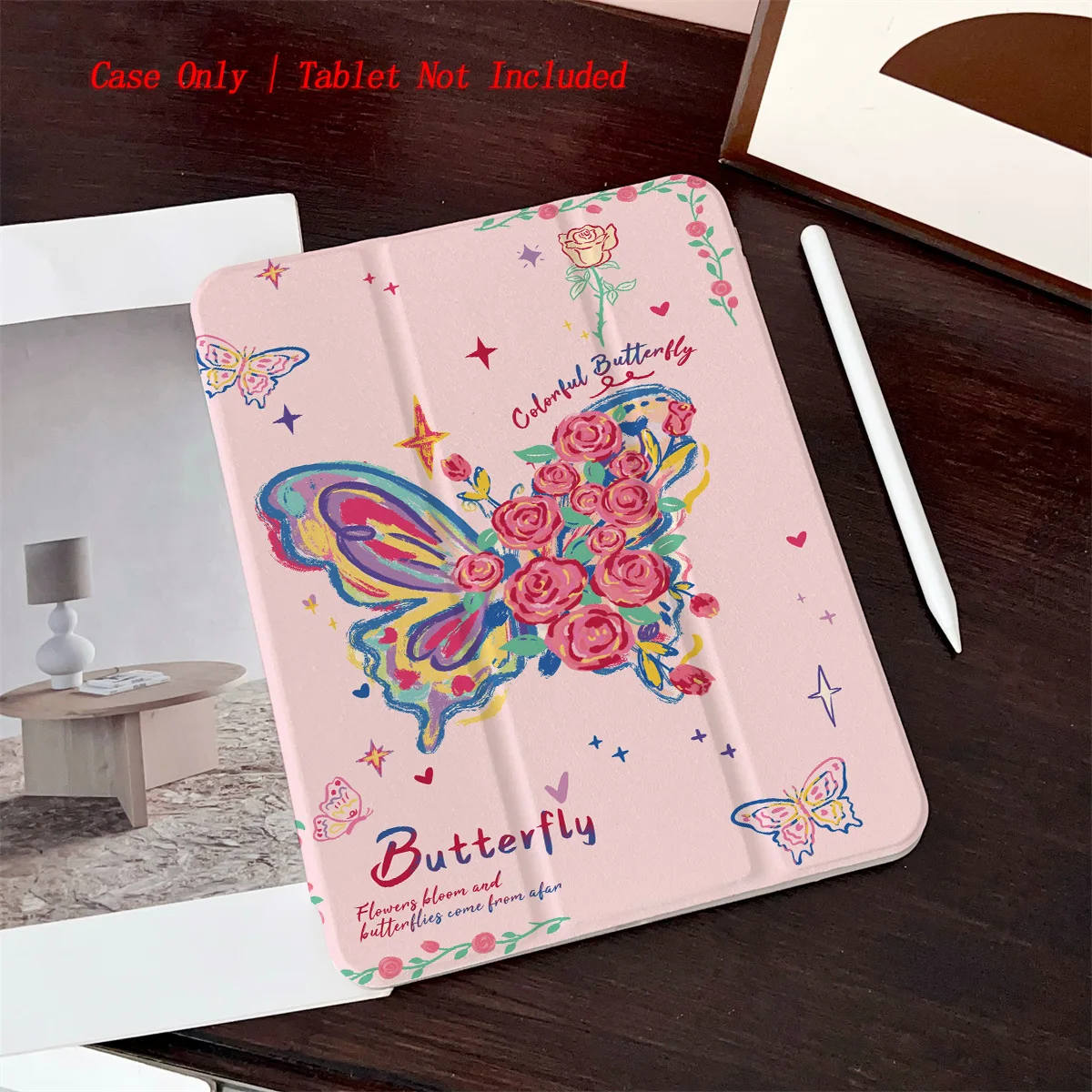 

Adorable Multi-Color Butterflies & Roses iPad Cover For Apple iPad 9th/10th Gen Air 5 Pro 12.9 Mini 6 Shockproof Case