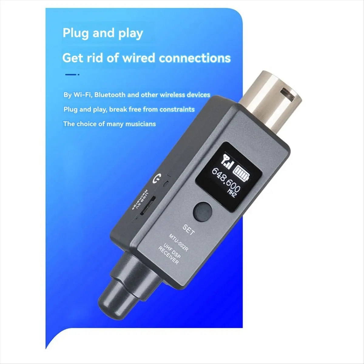 828 Rechargeable Dynamic Mic Wireless System UHF DSP Transmitter Receiver Mic/Line Two Modes for Mixers Recorders Speakers