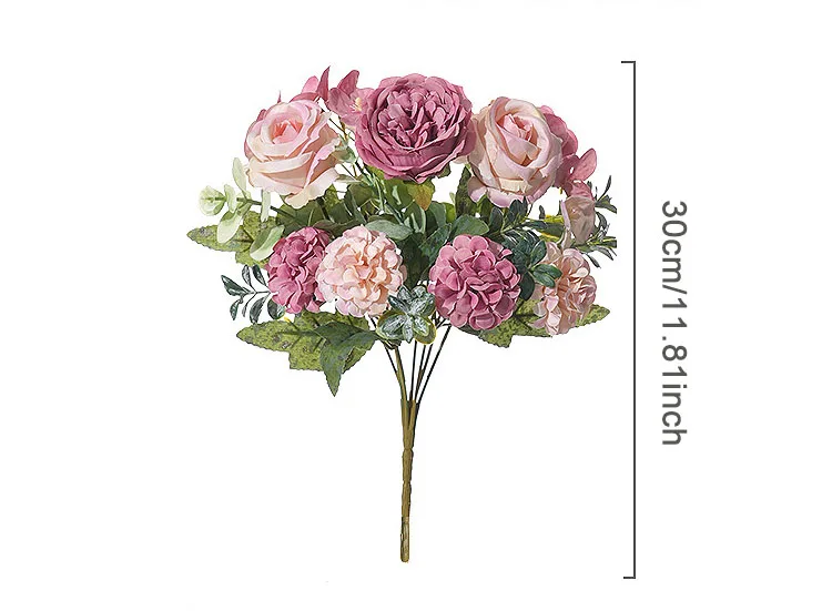 Künstliche Pfingstrose, Hortensien, rosa Rosen, Blumenstrauß, Seidenblumen für Hochzeit, Party, Blumenstrauß, gefälschte Blumenarrangements, Heimdekoration – Detail 2