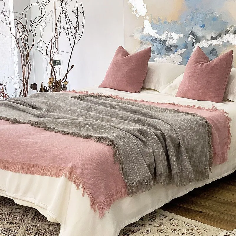 Modern Minimalist Coarse Linen With Tassel Solid Bed End Cover Hotel Bedding Headboard Bed Flag Bed Flag Bedroom Bed Flag ZG951