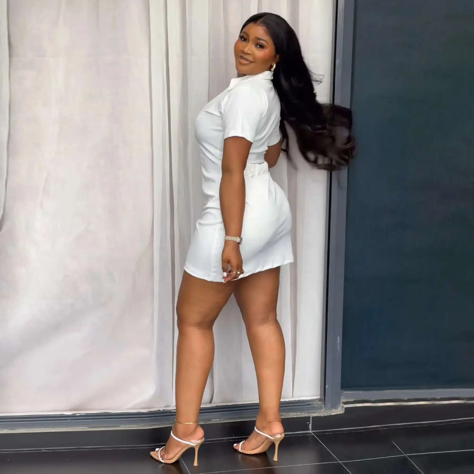 

Women's N8089 Summer New Fashion Sexy High Neck Short Sleeve Bodycon Dress Prom Elegant 2025 Party Summer Elegantes Casual Y2k