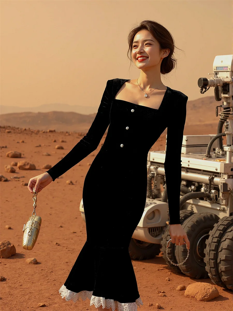 فستان نسائي Y2K طويل أسود ثنيات طبقات مكشكشة كشكشة طول الكاحل قابل للتحويل سروال قصير رائع مشد أزياء Cottagecore