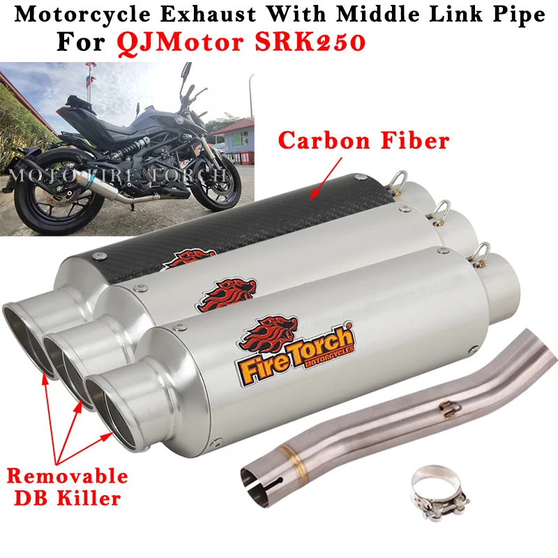 

Motorcycle Exhaust Escape System Modified Muffle With Middle Link Pipe Removabe DB Killer Slip On For QJmotor SRK250 SRK 250