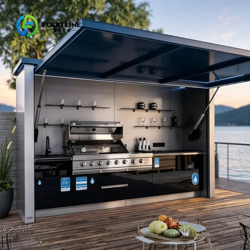 Luxury Weatherproof Outdoor Kitchen Shelter Heavy Duty Custom Structure with Built-In BBQ Bar for Backyard Cooking