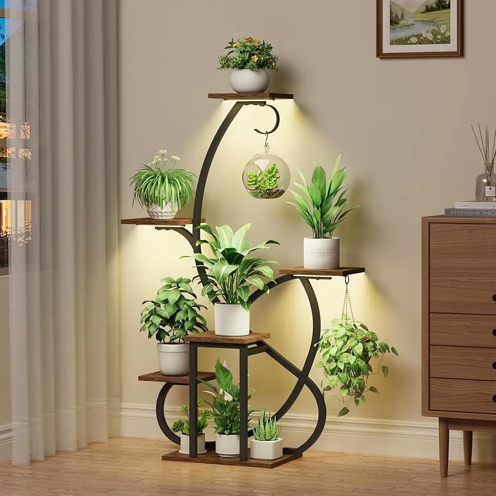 

Plant Stand Indoor With Grow Lights, 6 Tiered Corner Plant Shelf , 47'' Plant Stands For Multiple Plants, Metal Curve Shaped