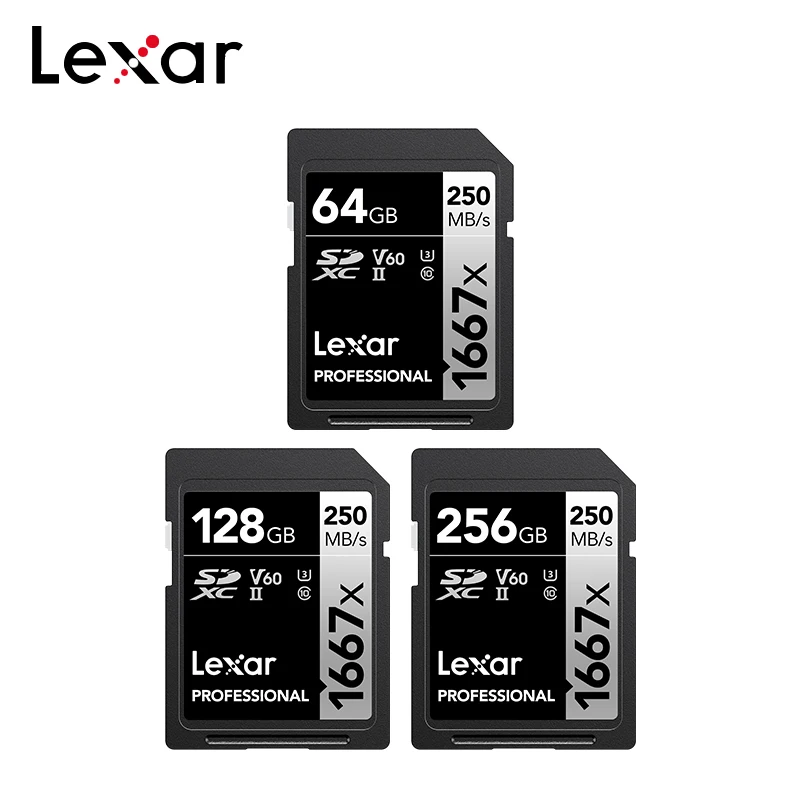 Оригинальная профессиональная SD-карта Lexar 1667x V60 SDXC, карта памяти 64 ГБ, 128 ГБ, Φ, чтение 250 Мб/с, SD-карта 256 ГБ для 4K камеры