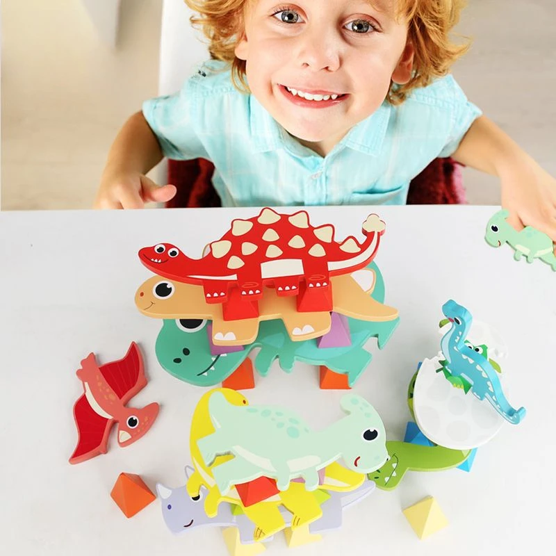 Montessori brinquedos de madeira diy dinossauro retalhos brinquedo crianças quebra-cabeça empilhamento alta blocos de construção conjunto jogos criativos construtor