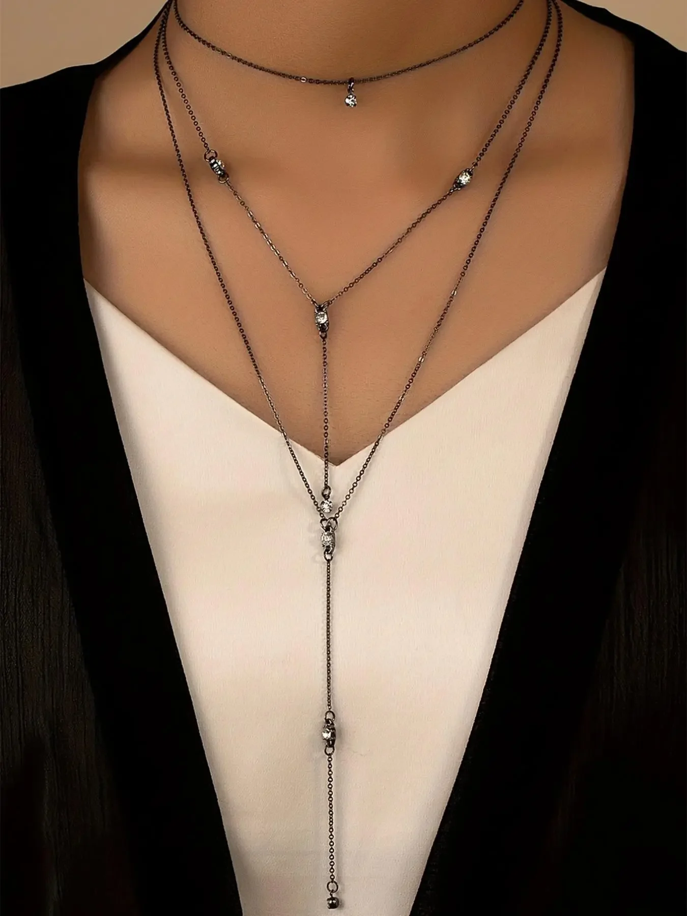 Rhinestone Decorated Multi-layered Chain Necklace, Daily Wear Necklace, Fashion Jewelry for Party, Daily Clothing Decor, Trendy All-match & Exquisite Jewelry for Birthday Gift, Sparkling Rhinestones Chains