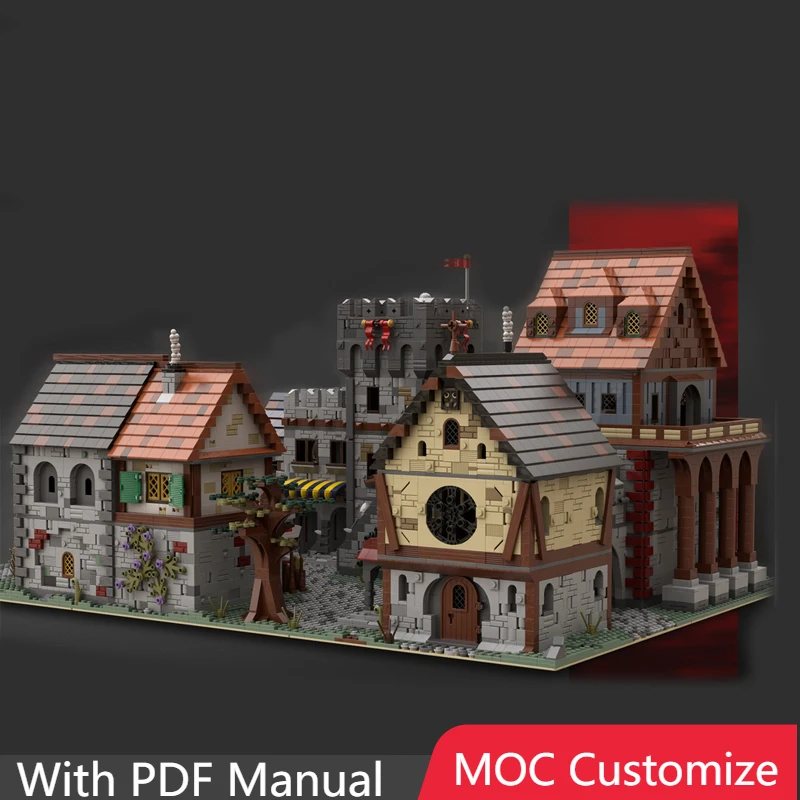 

Популярные 9918 шт. MOC, средневековая улица для королевского замка, модель здания, головоломка на заказ, креативная сборка, подарки на Рождество и день рождения