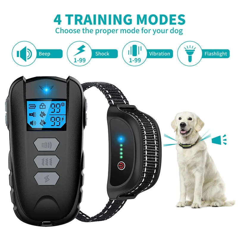 

Pet Dog Training Collar Electric Dog Training Collar Remote Control Waterproof Dog Bark Stop for All Size Shock Vibration Sound