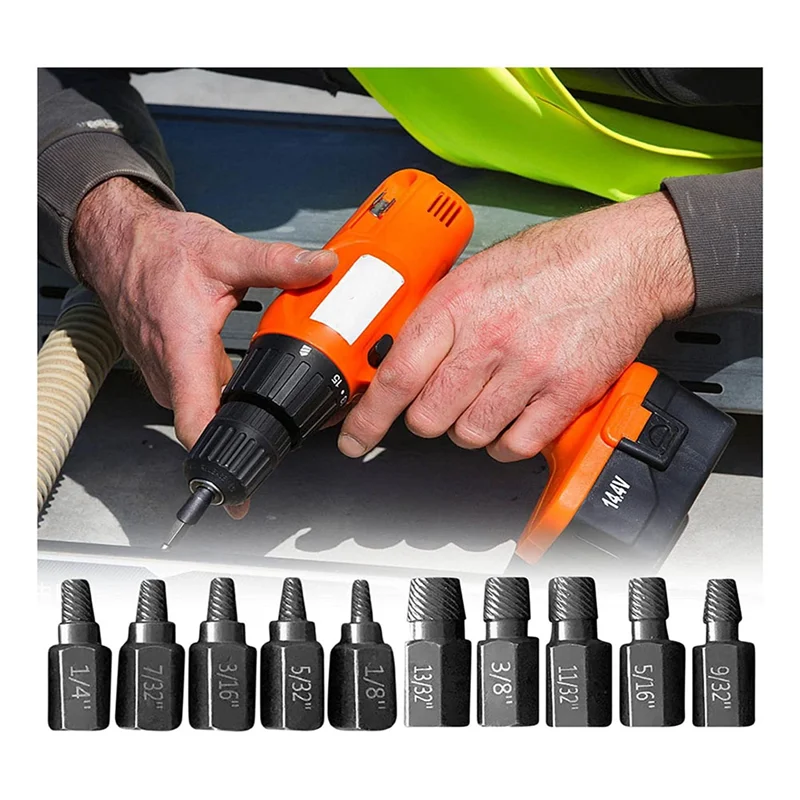 Juego de Extractor de tornillos de cabeza hexagonal de alta resistencia, 10 piezas, 3,2-10,3mm, para pernos dañados por óxido
