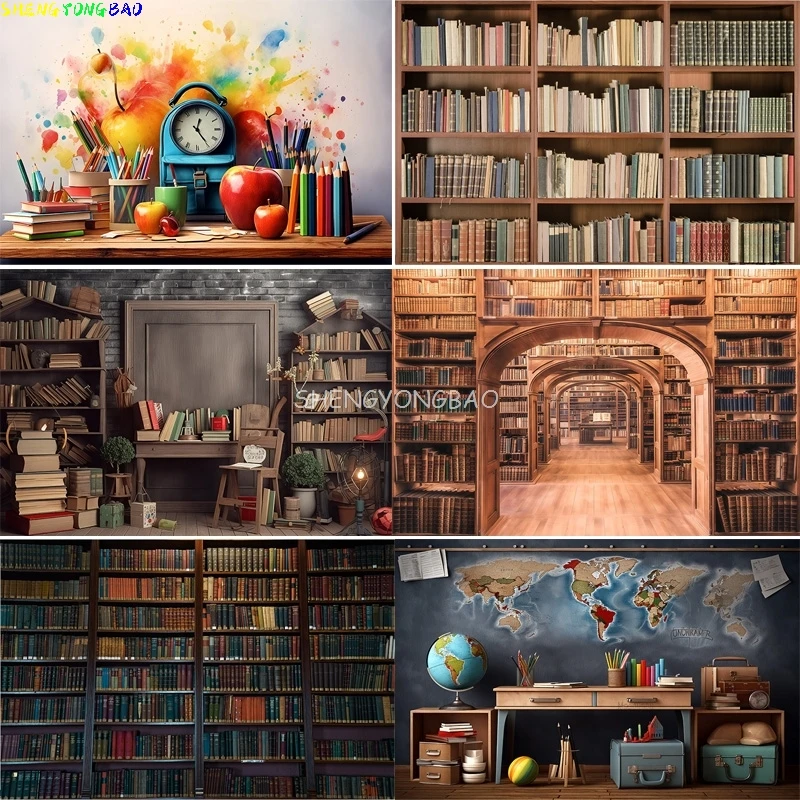 

Baroque Ornate Library Bookshelf Photography Backdrops Props Reading Furniture Bookcase Meeting live Indoor Background JX-14