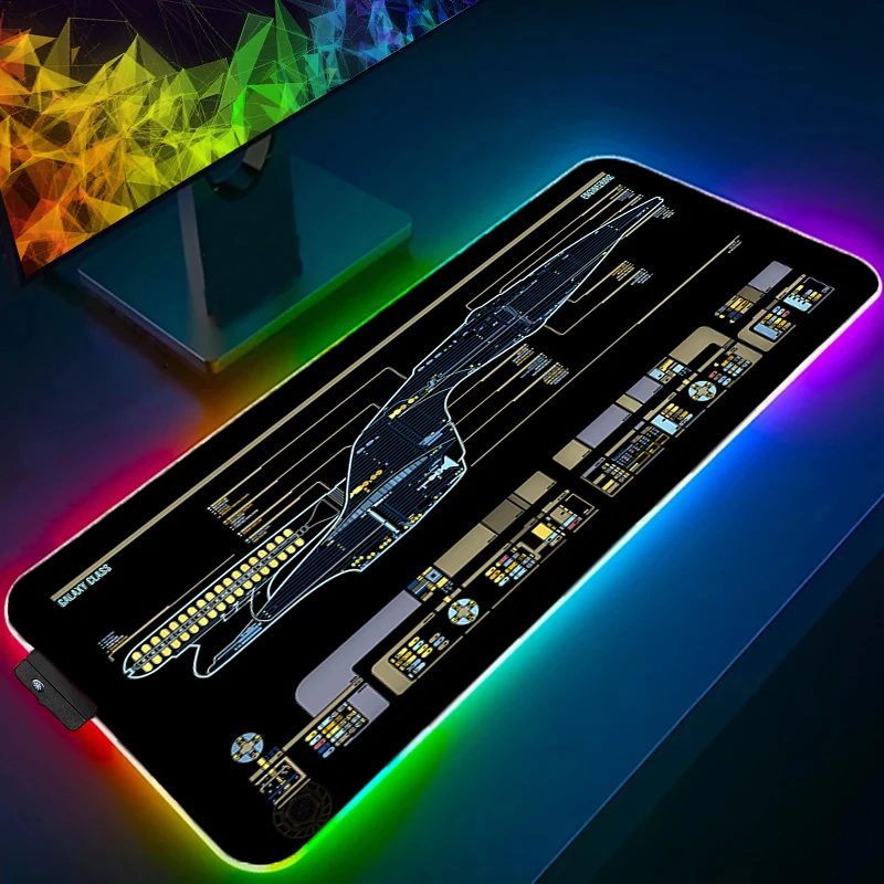 Mouse Pad LED PC Gamer Mousepad RGB Office Laptop Mouse Mats Star Trek Starship Blueprint Desktop Mat Rubber Keyboard Pad Gifts