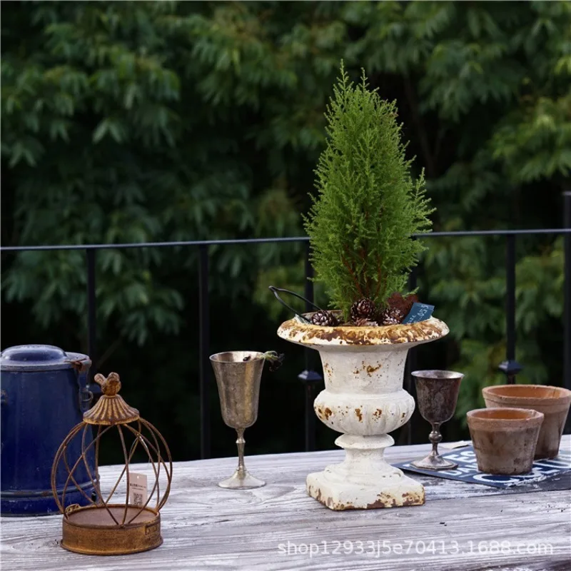 Magnesium oxide imitation cast iron rust color small flower pot gardening groceries courtyard garden balcony decoration ornament