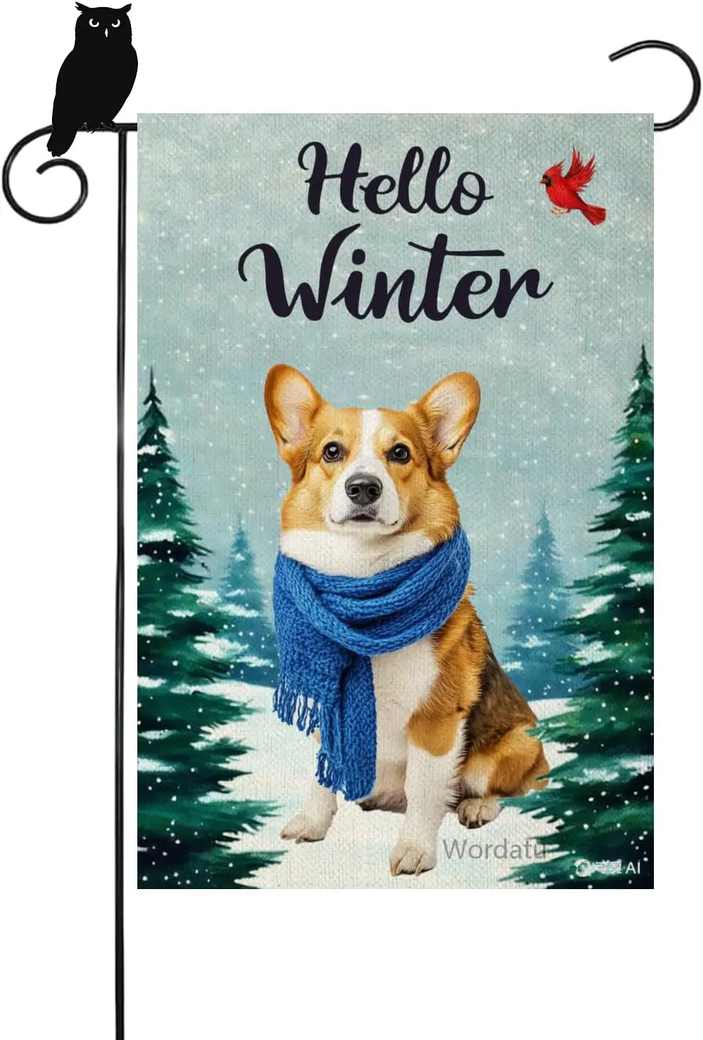 Happy Hello Winter Welsh-Corgi Garden Flag 12x18 Inch Double Sided for Outside Small Burlap Holiday Yard Decoration (9077) U EEZ