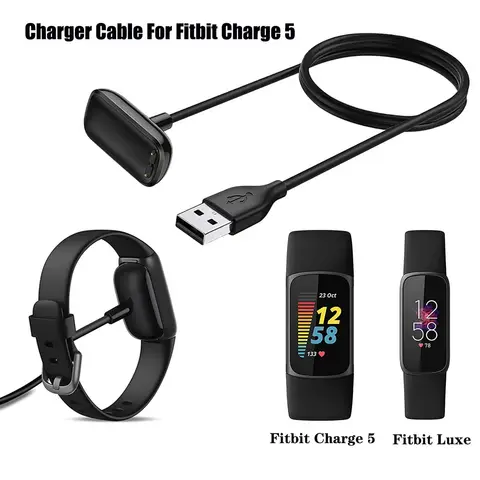 Cable cargador USB para Fitbit Charge 5 6, adaptador de cargador de repuesto, Cable de carga, base de carga para reloj Fitbit Luxe
