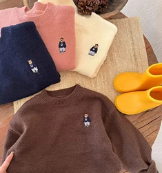 Kids' Sweater 2023Autumn New Boys and Girls Cartoon Sweater Baby Low Collar Bear Sweater Trendy Net Red Fashion