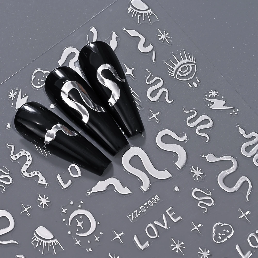 1Pcs 3D Sweet French Love-Heart Nail Art Sticker Silver Hollow Irregular Heart Lines Nails Slider Self-Adhesive Valentine Decals