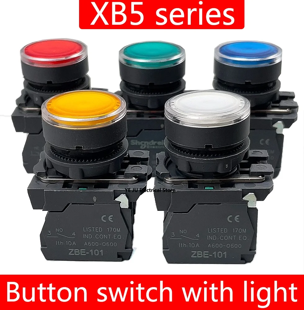 22MM Waterproof Illuminated Push Button Switch Momentary Switch with Integral LED NB5 XB5 AW33B1C 22mm Spring Return