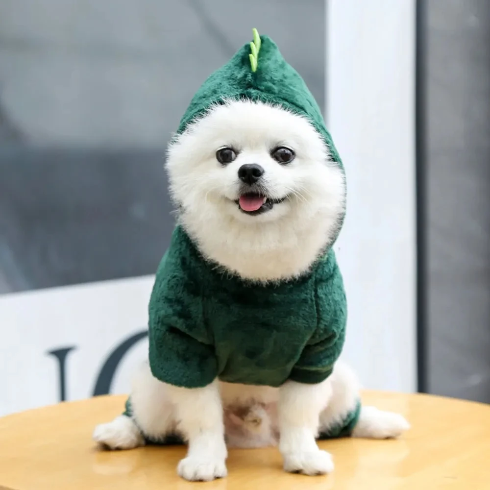 Dinosaur Pet Costume Cute Dino Hoodie Puppy Fleece Clothes Dog Cat Transformation Suit Supplies Autumn And Winter Warm Flange