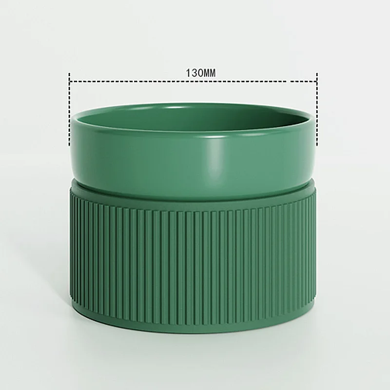 Ceramic Green Single Round Cat Bowl, High Leg Neck Guard, Anti Spill, Food Bowl, Pet Supplies