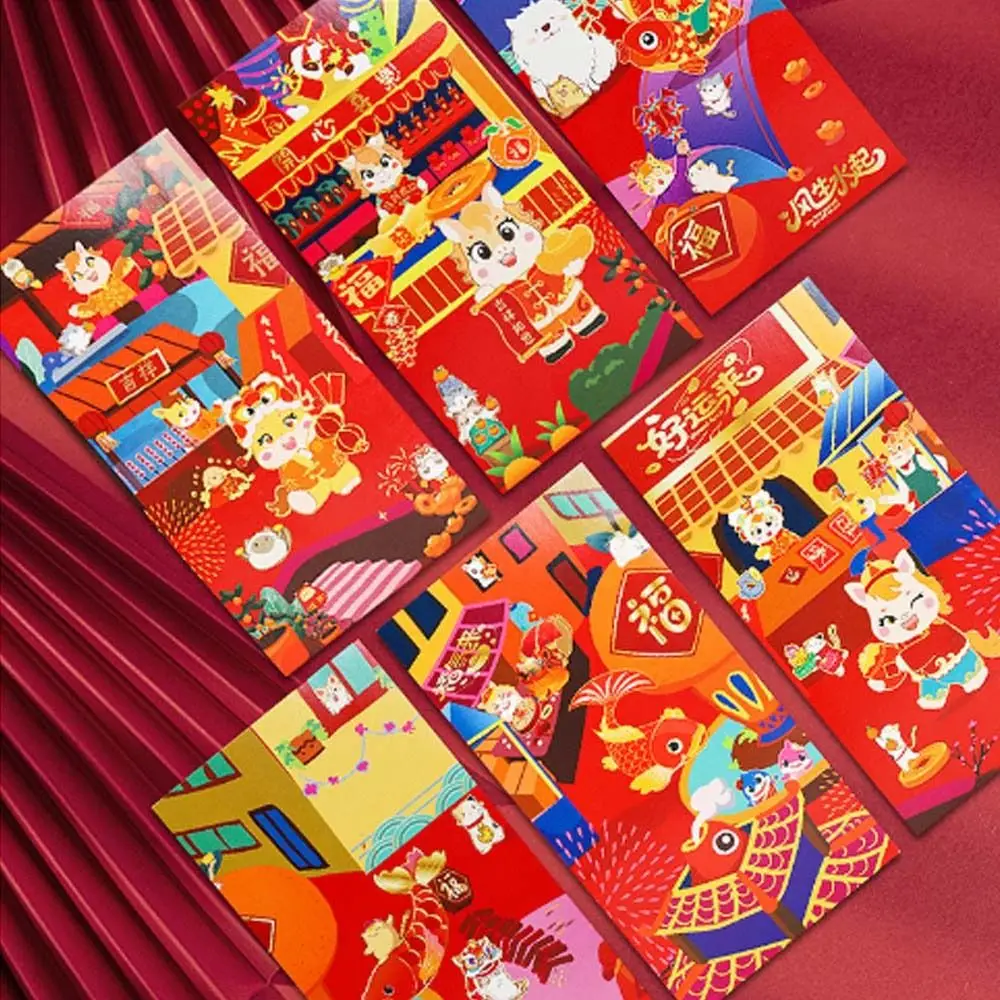 

6pcs Cartoon 2026 Horse Year Money Envelope Paper Best Wishes Lucky Money Pockets Traditional Blessing Pocket