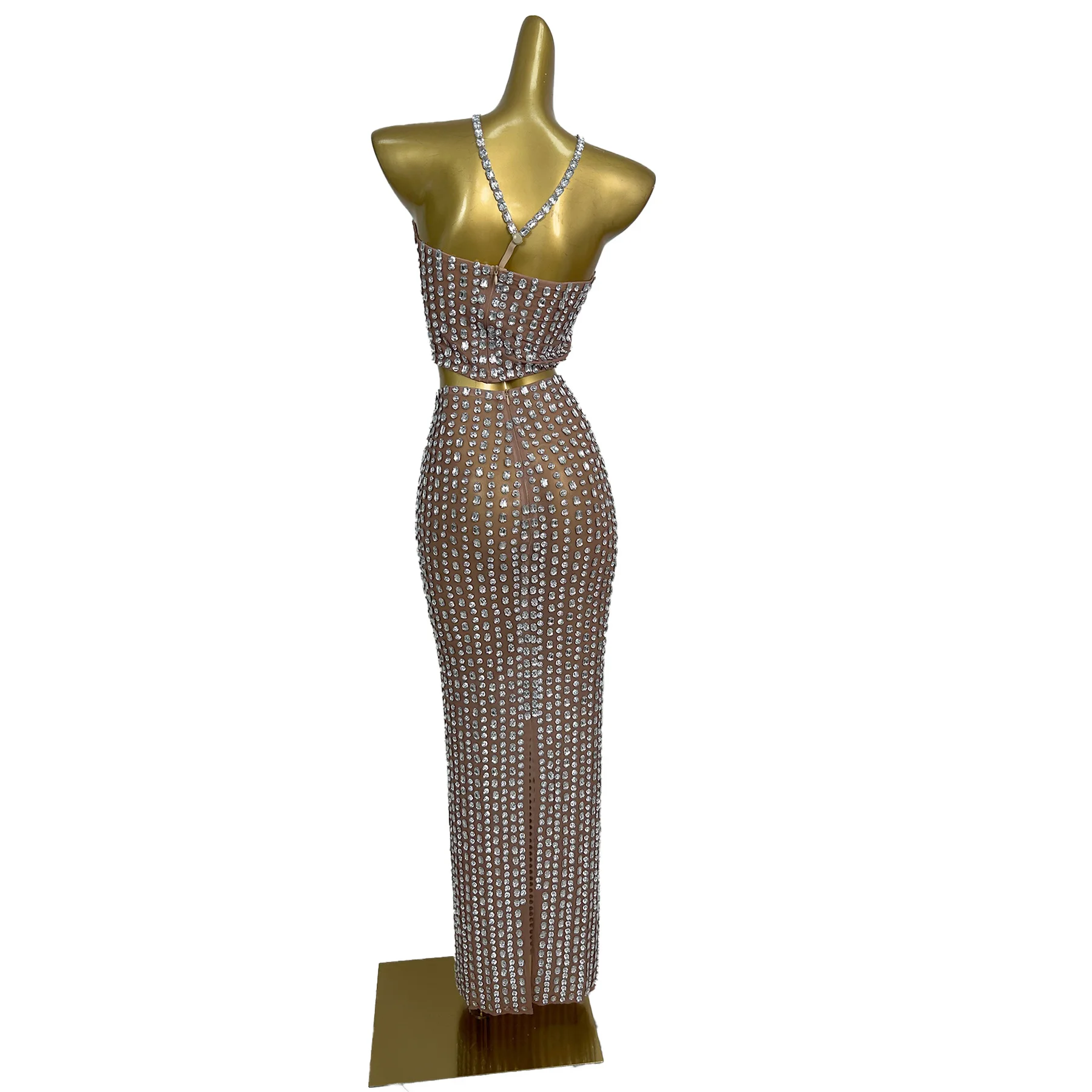 

Fangyuan Роскошное женское вечернее платье Серебряный бриллиант без бретелек Короткий топ Юбка с цепочкой на шею Комплект из 3 предметов Коктейльное платье для выпускного вечера