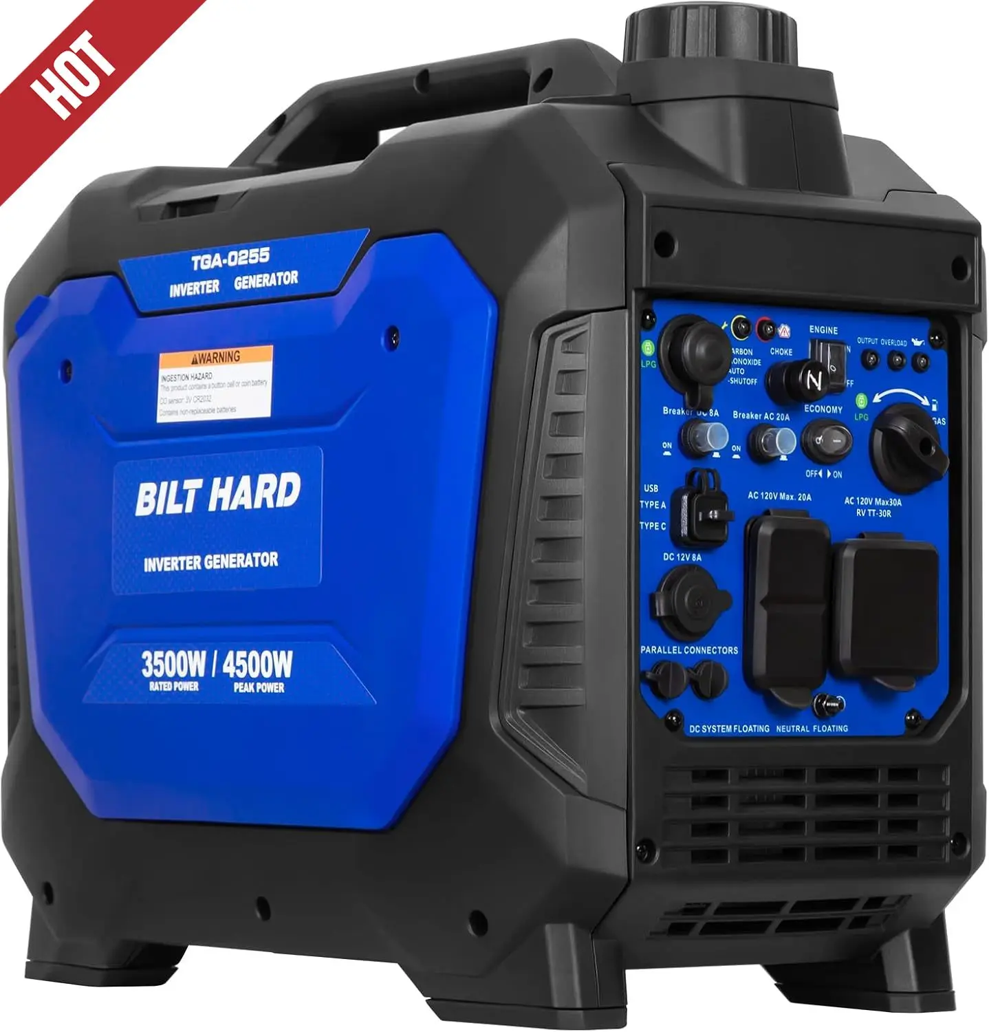 

Gas & Propane Powered Generator 4500W, Dual Fuel Quiet Inverter Generator with CO Sensor, ECO Mode, 141cc 4-Cycle Engine