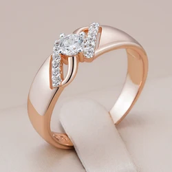 Kinel Luxury Shiny Natural Zircon Rings For Women 585 Rose Gold Silver Color Mix Setting Slim Design Daily Bride Wedding Jewelry