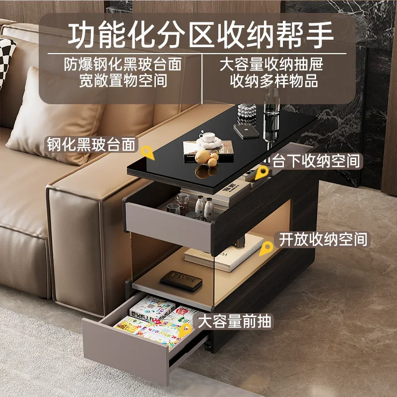 이탈리아 미니멀리스트 소파 사이드 캐비닛, 거실 사이드 테이블, 바퀴가 달린 이동식 커피 테이블이 있는 사이드 캐비닛