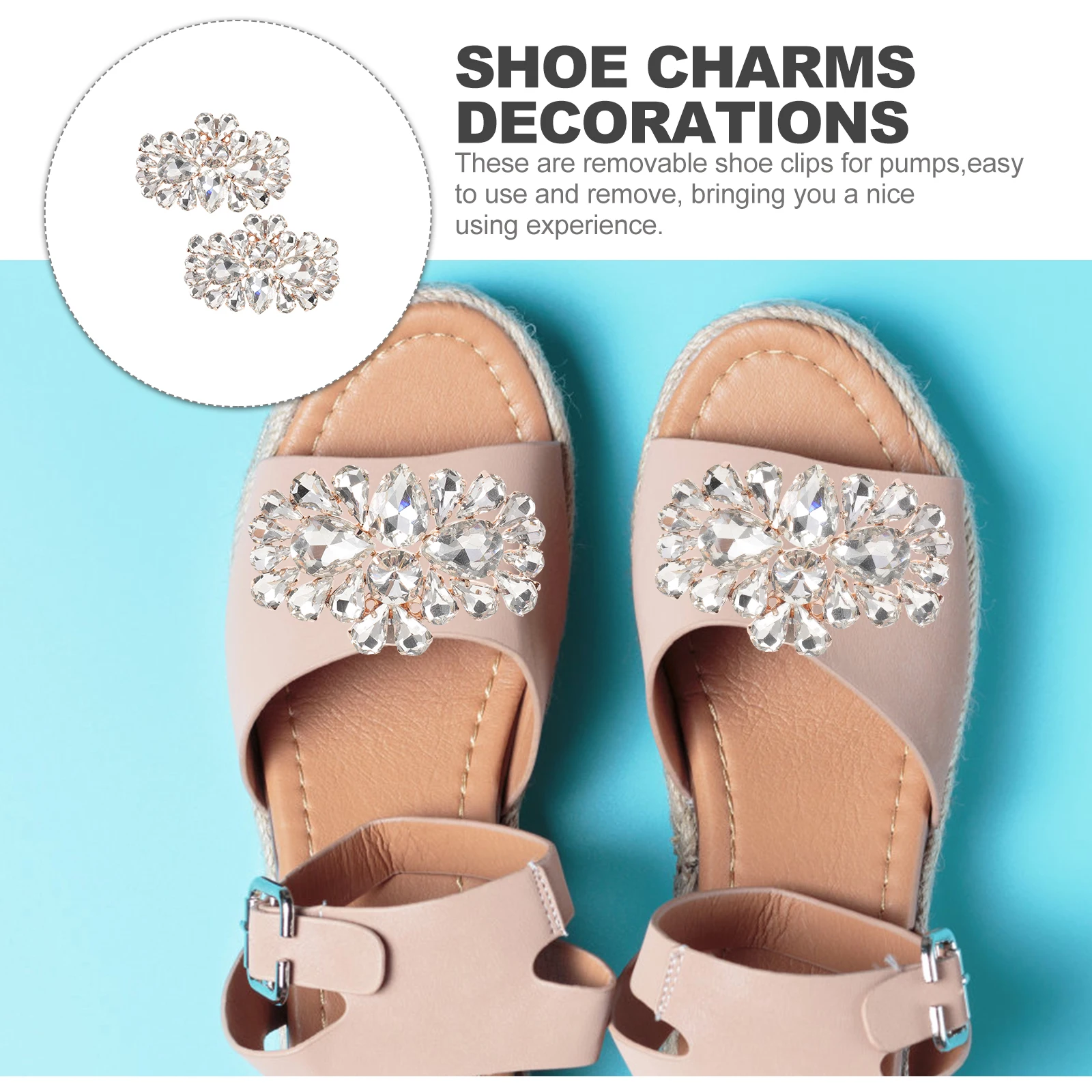 

Removable Rhinestone Shoe Clips for Pumps Heel Gold White Crystal Bridal Decorative Embellishments Shoe Charms Jewelry