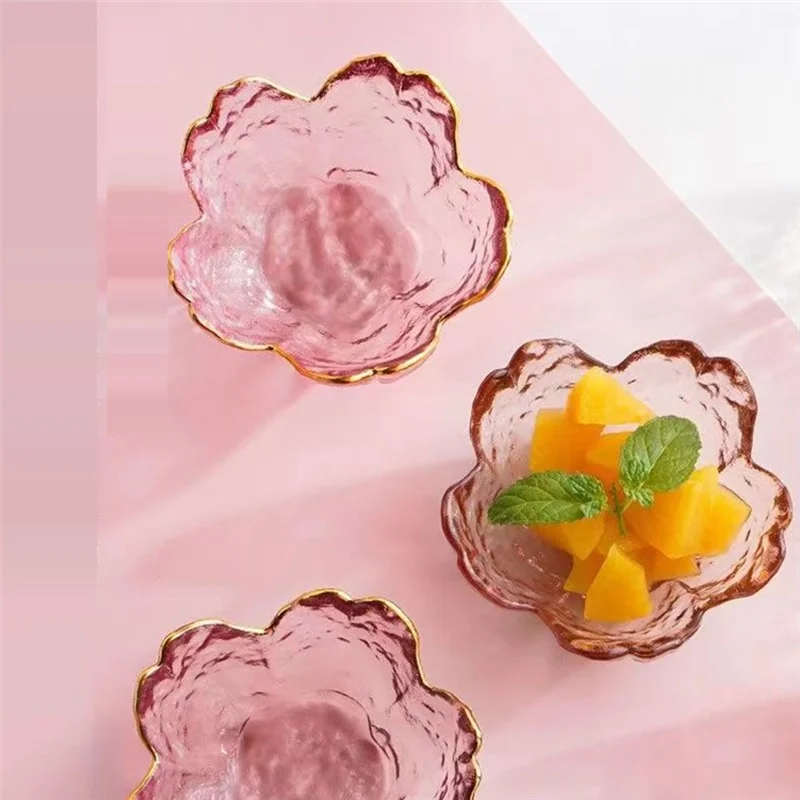 ABLU-Makanan Penutup Mangkuk Sakura Gaya Lucu Mangkuk Sakura Dengan Perbatasan Emas Untuk Salad Es Krim