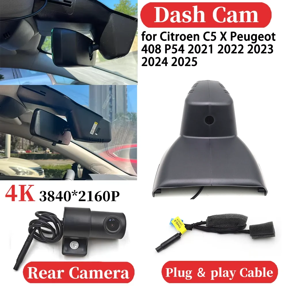 OEM Car Front＆Rear 4K Video Recorder DVR Dash Cam Dashboard Camera for Citroen C5 X Peugeot 408 P54 2021 2022 2023 2024 2025