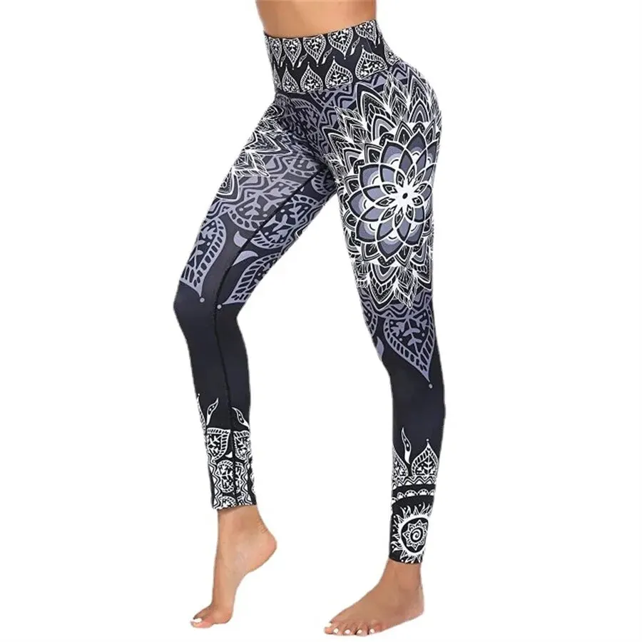 INS Cross-border New Printed High-waist High-stretch Sports Running Fitness Leisure Bottoming Yiwu Nine-point Pants