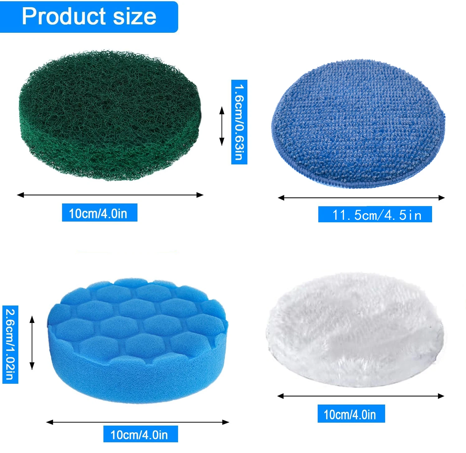 Replaceable Polishing Set 4 Inch 4 Pcs with Polishing Sponge Wool Pad for Sanding Cleaning Car Body Sealing Metal Wood