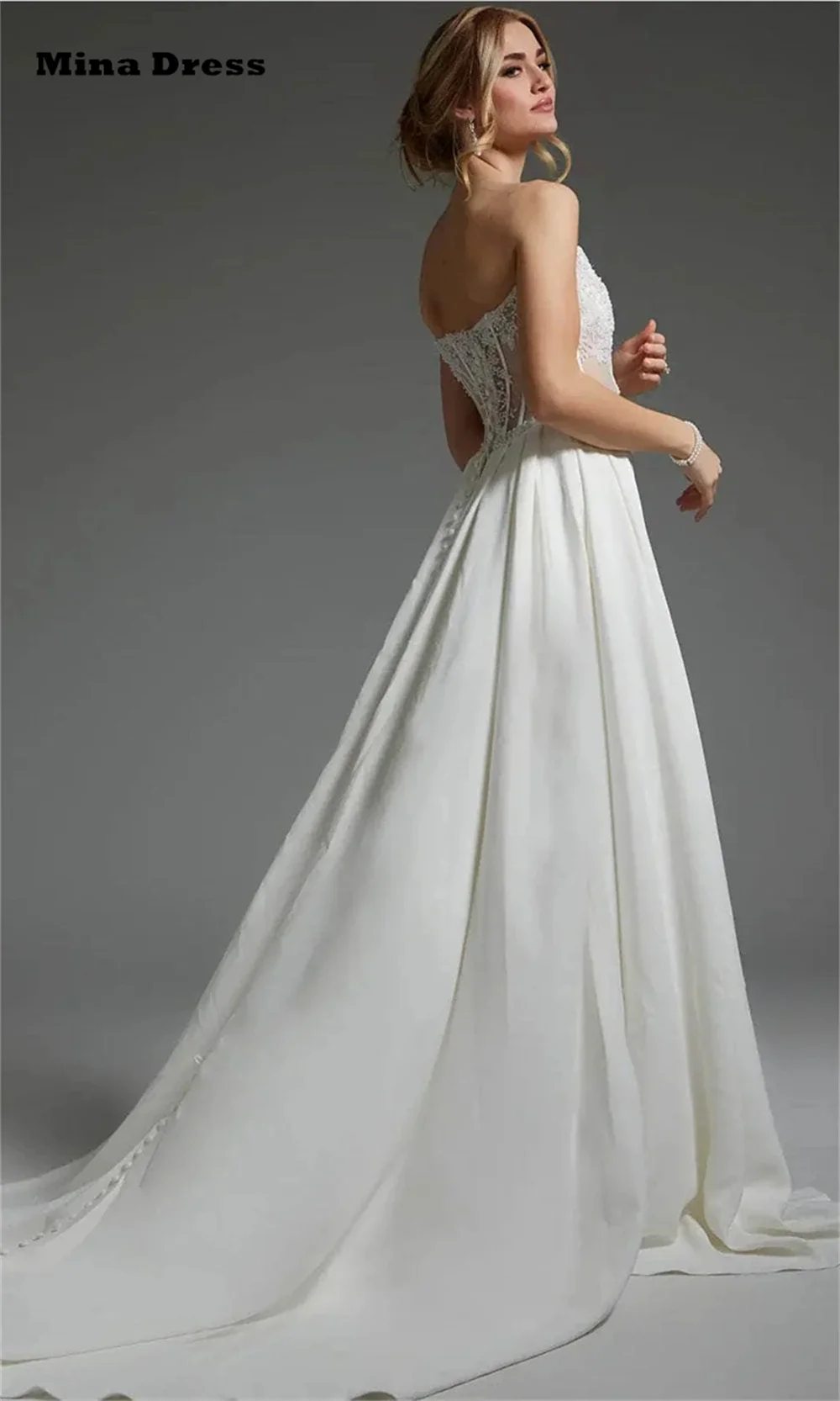 Mina-Robe de Soirée Brodée pour Femme, Tenue Luxueuse et Élégante, Fente Haute, Translucide, Sans Bretelles, Dos aux, Personnalisée