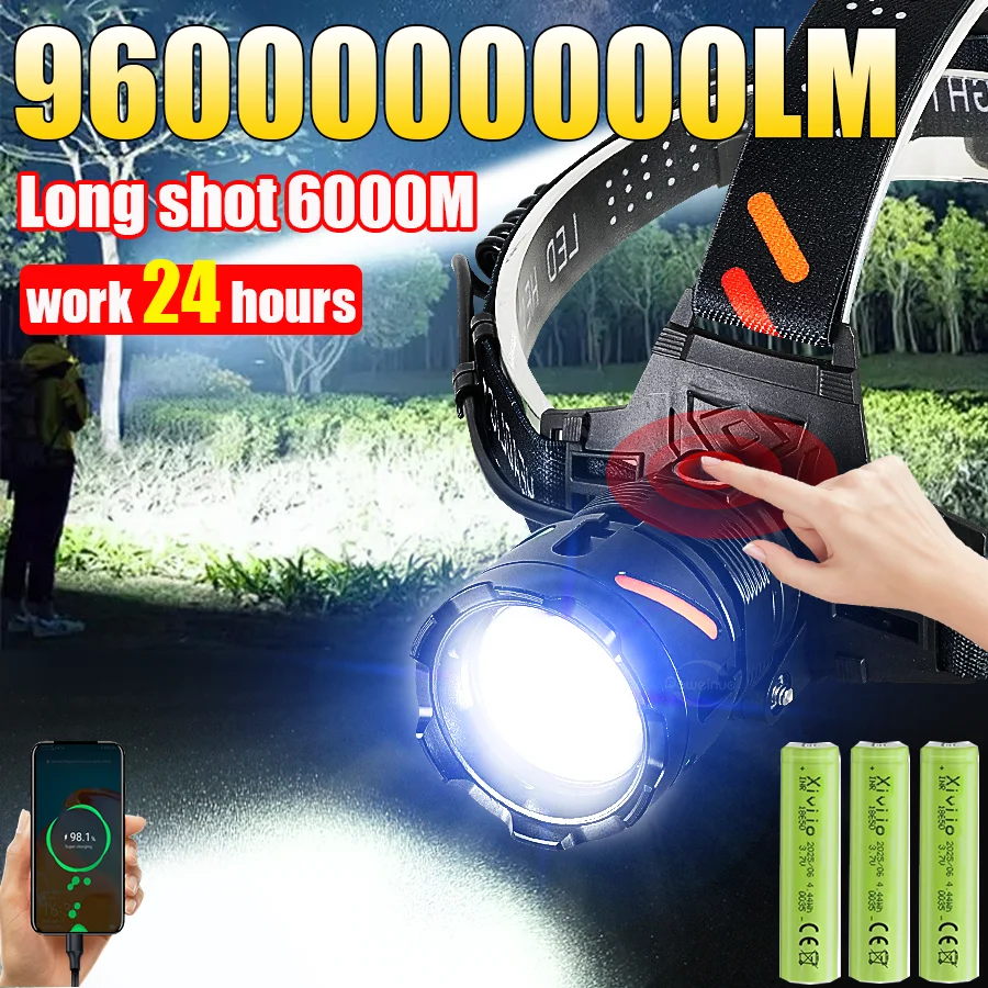 Super Bright Powerful Headlight LED Head Light Front LED Headlamp Outdoor Waterproof Frontal Head flashlight Fishing Lantern