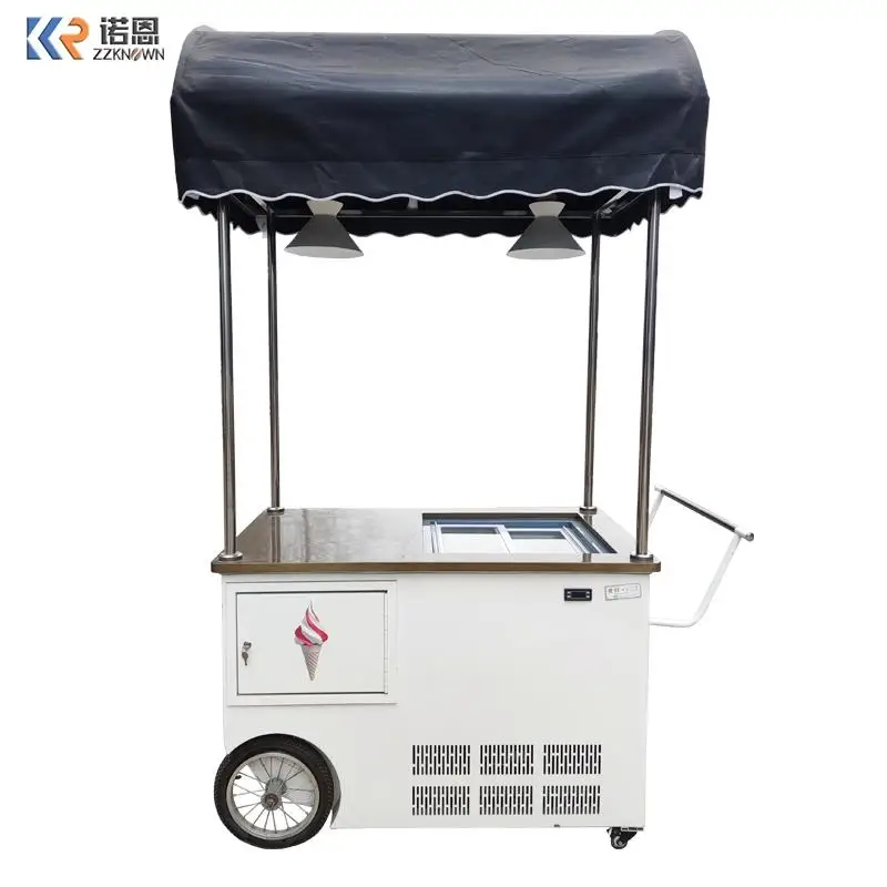 

Mobile Italian Ice Cream Hand Push Cart With Display Freezer Gelato Stand Cart Factory Price