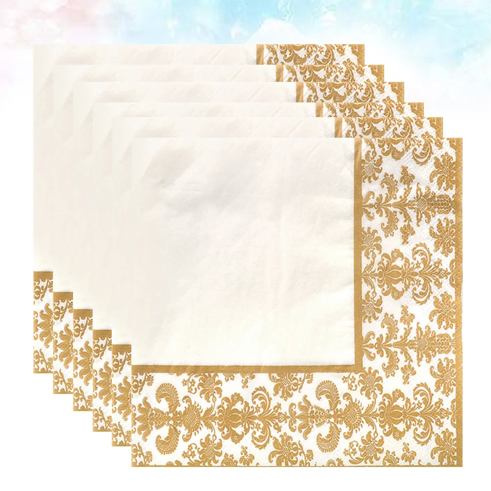 

Gold Printing Disposable Napkin Tissue Paper Printed Napking for Restaurant and Hotel (Golden + White) Towel Wedding