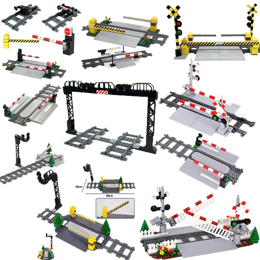 Train Station Bridge Brick Signs Signal Lights Model City Train Tracks Trein Track Rails Straight Curved Railway Building Blocks